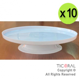 BANDEJA REDONDA CON PIE BLANCO PLASTICO 26.5 CM X 10